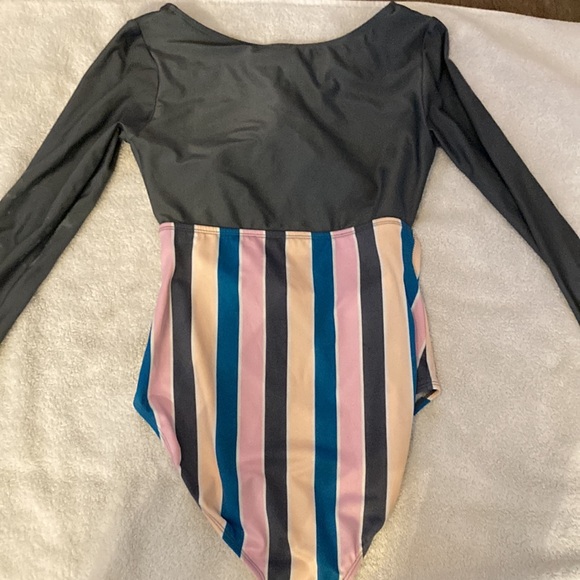Stripe kids swimsuit swimmers grey pink 14/16 blue XL - Picture 3 of 3